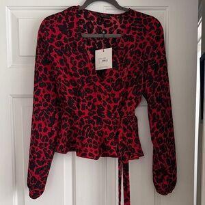 Red Leopard Print Women's Top